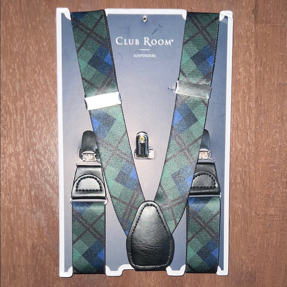 Club Room Men's Green and Blue Plaid Suspenders - Blackwatch, One Size